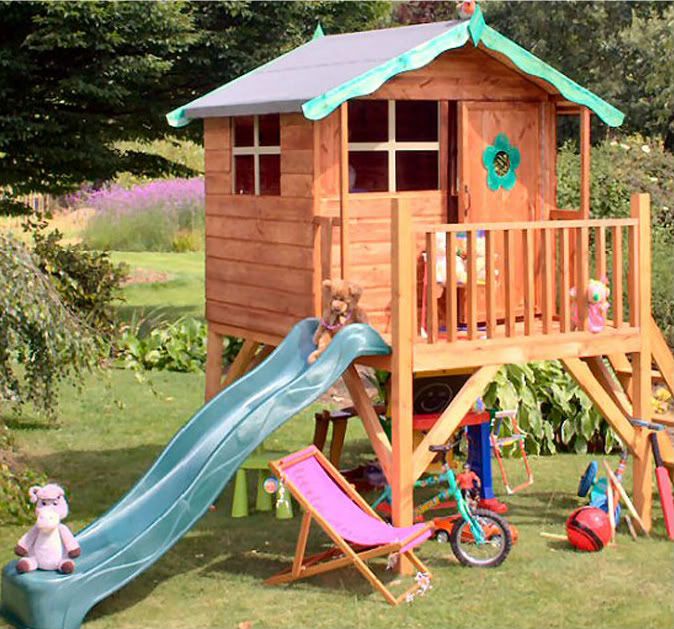 NEW CHILDRENS WOODEN PLAYHOUSE + SLIDE TOWER PLAY HOUSE eBay