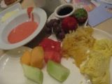 From 1900 Park Fare's Supercalifragilistic Character Breakfast Buffet (Fresh fruit, hash browns, eggs, and strawberry soup)