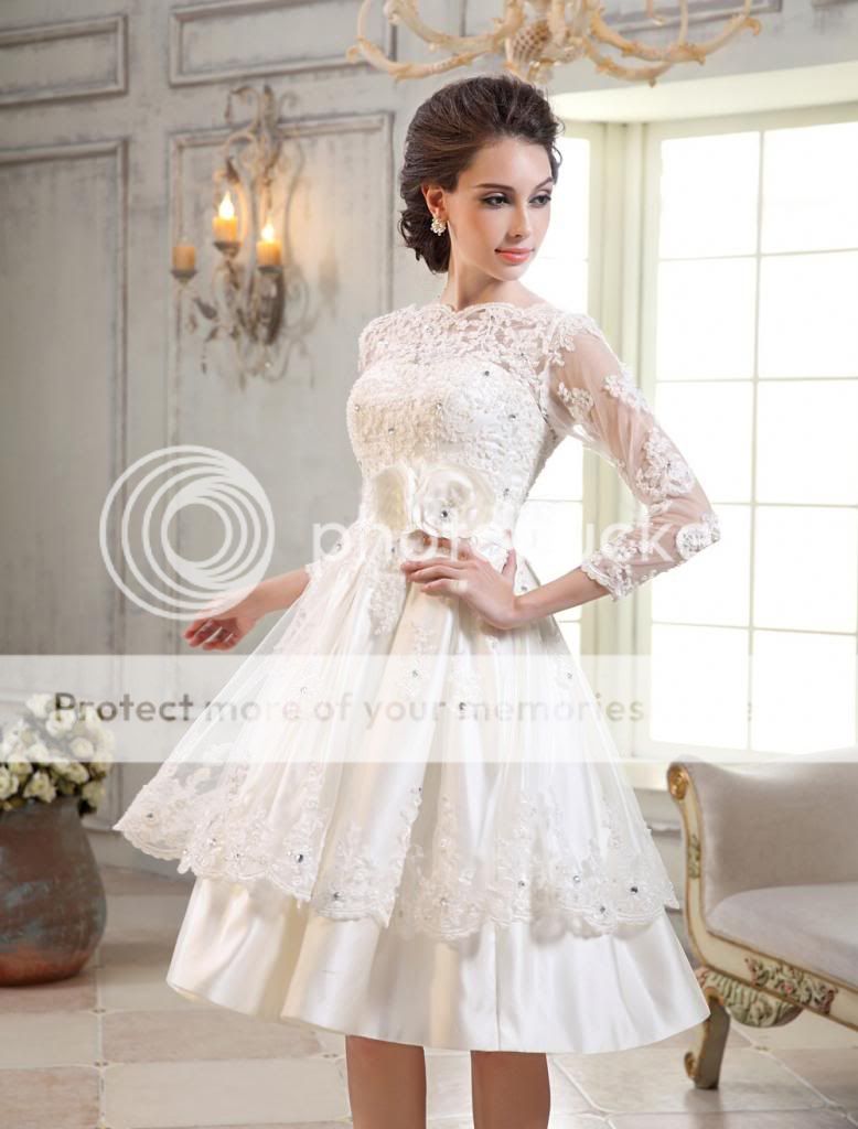 Ivory Lace Keyhole Neck A Line Illusion 3 4 Length Sleeves Bride's Wedding Dress