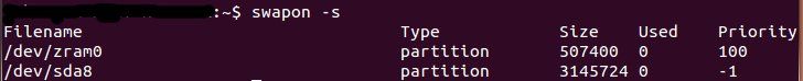 image of swapon -s result