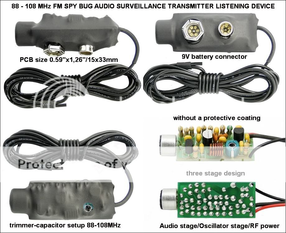 NEW 88 108 MHz FM spy bug audio Surveillance transmitter, listening 